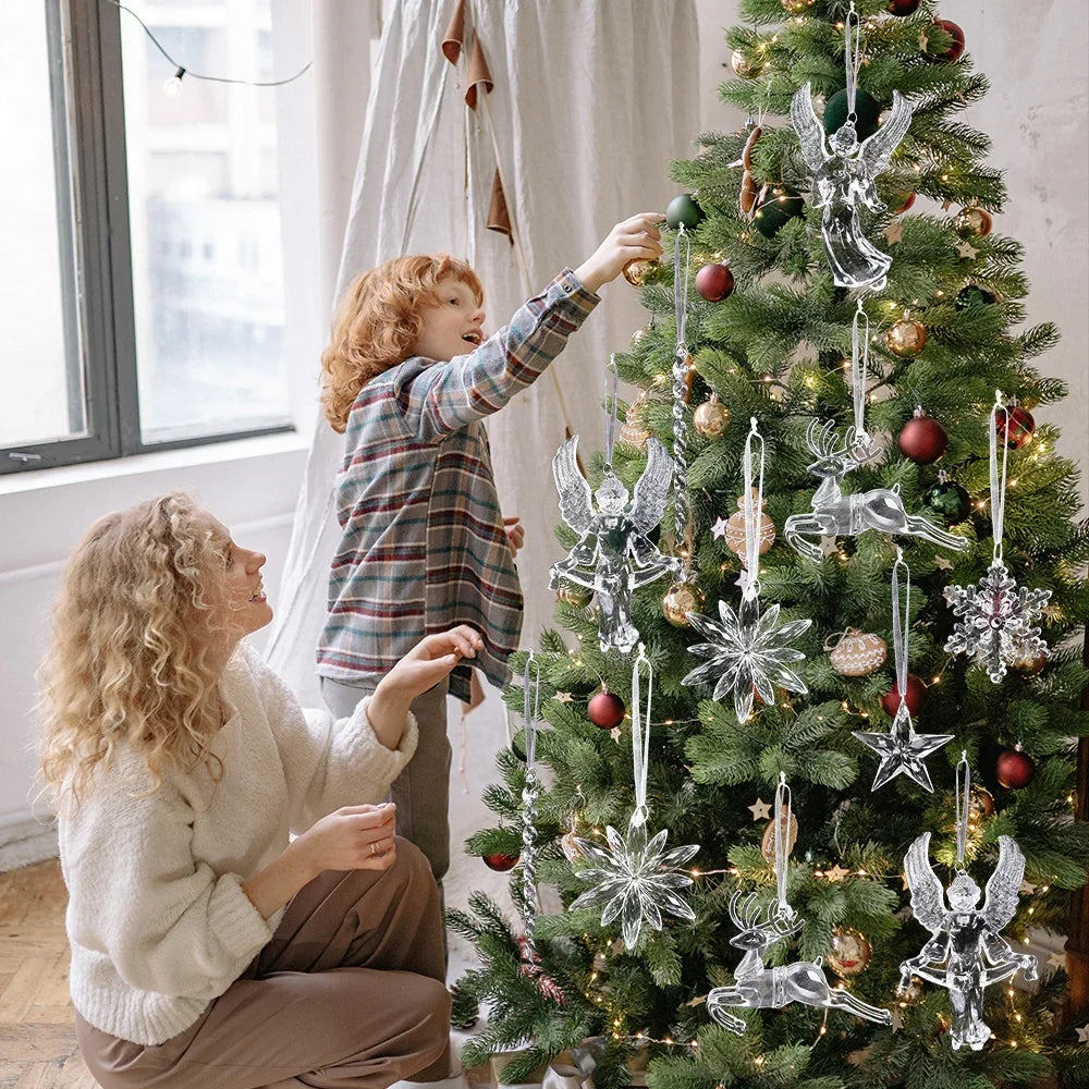 6/2pcs Crystal Clear Snowflake Christmas Tree Pendants Icicle Decorations For Holiday Winter Party Transparent Hanging Ornament