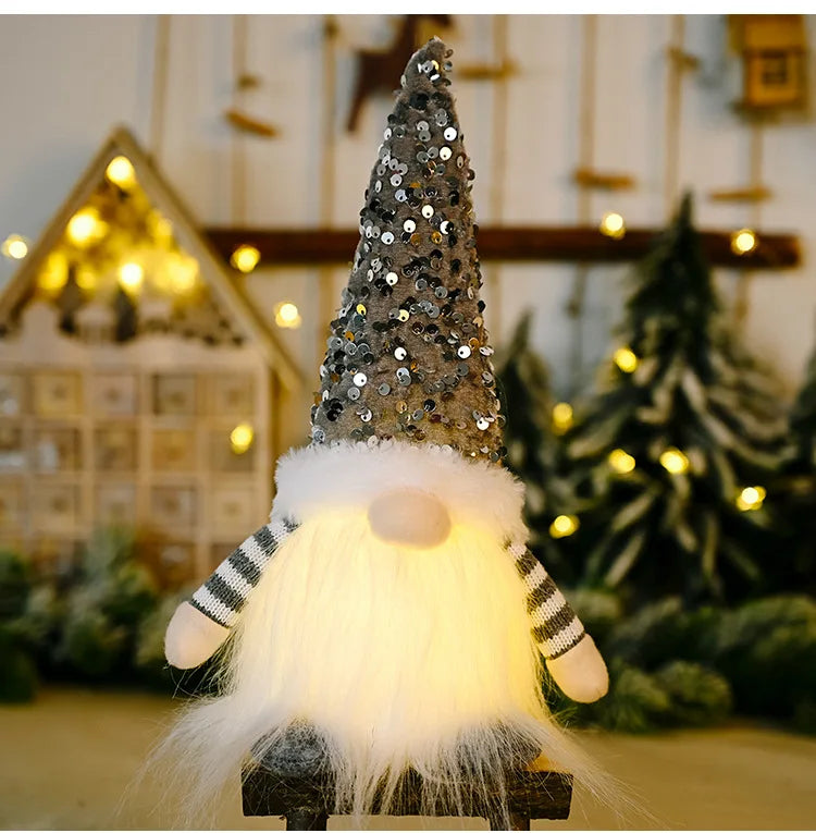 2024 Christmas Doll Sled Elf Ski Gnome with Led Light Christmas Decorations for Home Xmas New Year Children's Gifts 28cm