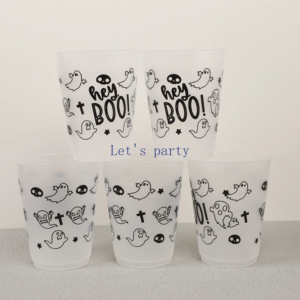 5Pcs Cartoon Halloween Ghost Skull Pumpkin Plastic Cup Trick or Treat Juice Wine Drinking for Halloween Theme Party Decoration