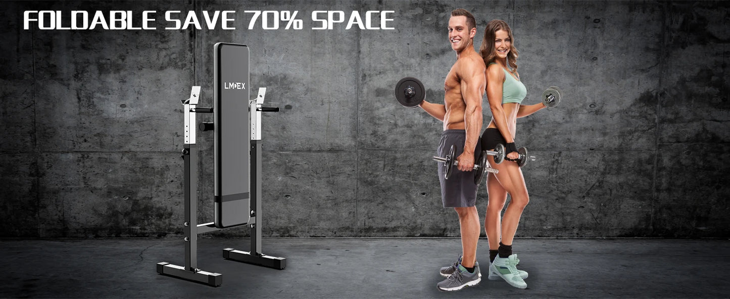 Weight Bench Press with Squat Rack Folding Multi-Function Dip Station for Full Body Workout Home Gym Strength