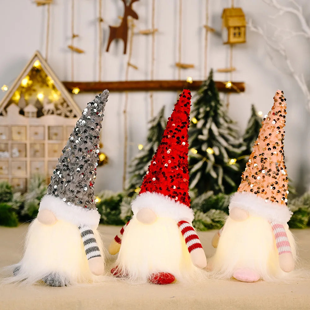 2024 Christmas Doll Sled Elf Ski Gnome with Led Light Christmas Decorations for Home Xmas New Year Children's Gifts 28cm