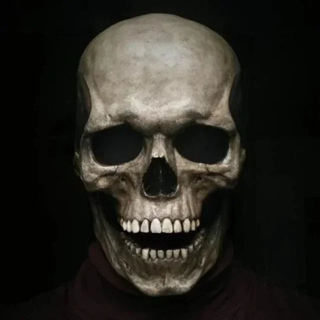 Creepy Halloween Full Head Skull Mask with Movable Jaw Adult Entire Head Realistic Latex Helmet Scary Skeleton