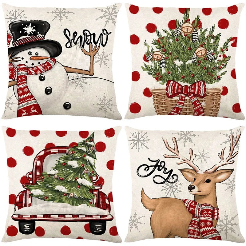 2024 Linen Christmas Cushion Cover Santa Claus Snowman Elk Merry Christmas Decor for Home Sofa Pillow Cover Xmas Ornaments Noel