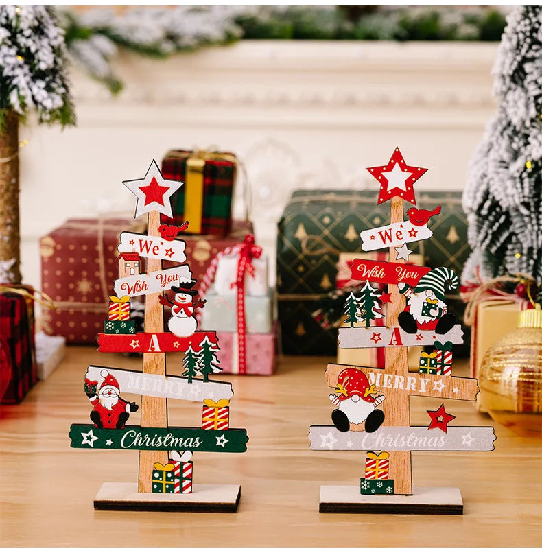 Wooden Christmas Tree Desktop Ornament Santa Claus Merry Christmas Sign Plaque Xmas Decoration for Home 2025 New Years Noel Gift