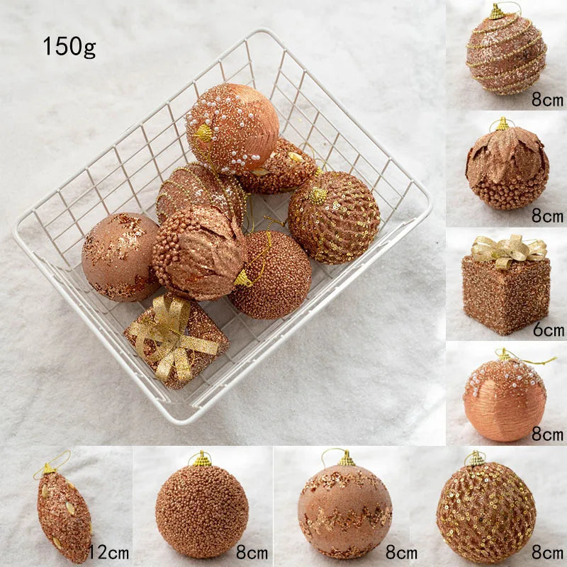 Christmas Ball Painted Ball Golden Silvery Champagne Glitter Stars Christmas Tree Hanging Window Decoration Small Gifts Toys
