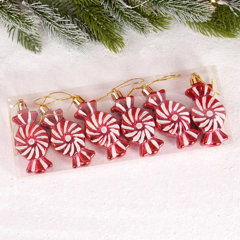 6Pcs Christmas Red Candy Crutch Lollipop Xmas Tree Hanging Pendant Ornaments 2024 New Year Gift Christmas Home Decoration 2024