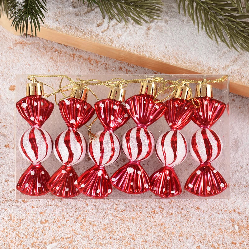 6Pcs Christmas Red Candy Crutch Lollipop Xmas Tree Hanging Pendant Ornaments 2024 New Year Gift Christmas Home Decoration 2024