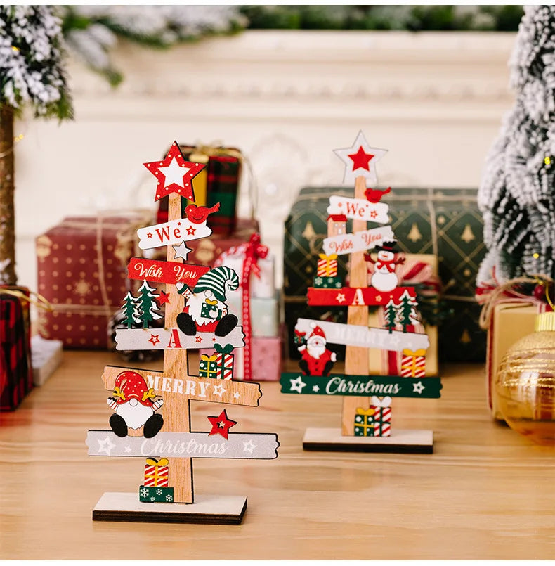 Wooden Christmas Tree Desktop Ornament Santa Claus Merry Christmas Sign Plaque Xmas Decoration for Home 2025 New Years Noel Gift