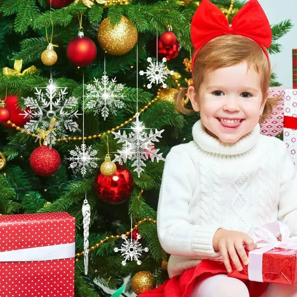 Acrylic Snowflake Drop Icicle Pendants Christmas Clear Crystal Ornaments Xmas Tree Hanging Pendants Home Party Decor New Year