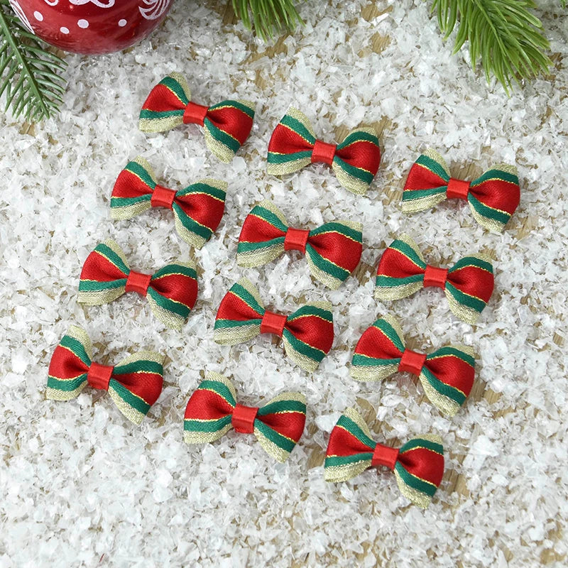 30Pcs 4cm Christmas Bows Christmas Hanging Decorations Green Red Bowknot Christmas Tree Ornaments New Year 2024 Navidad Decor