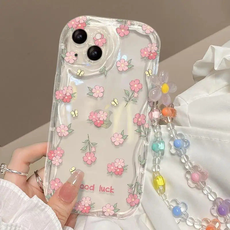 Flower Bracelet Chain Phone Case For Samsung Galaxy A52 A32 A72 A52S A31 A51 A71 A13 A04E A03 Core A21S A22 A23 Wavy Soft Cover