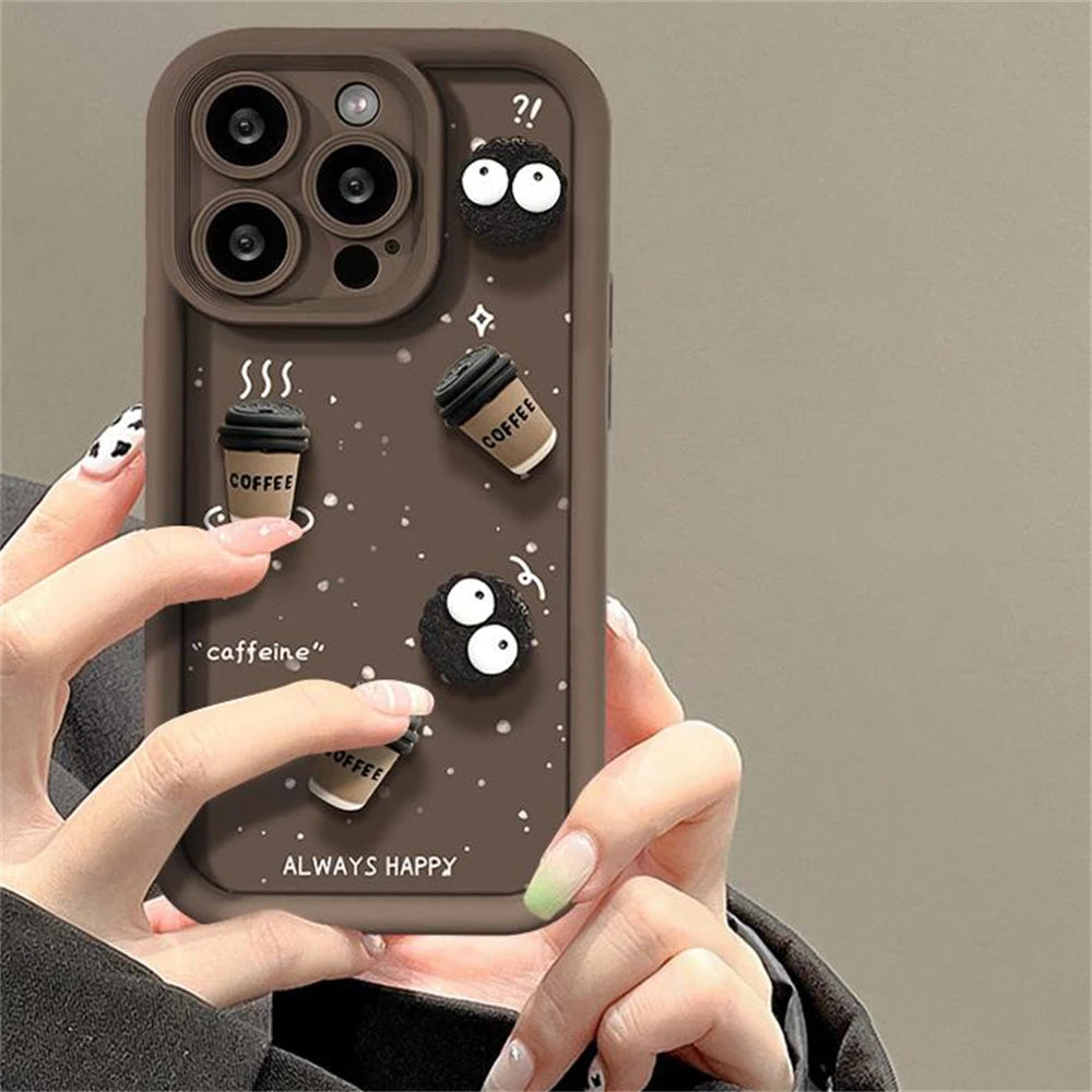 Cute Fun 3D Ball Coffee Silicone Phone Case For iPhone 11 13 12 14 15 Pro Max 13 15 Pro XS XR XS 7 8  Max Korean Cartoon Cover