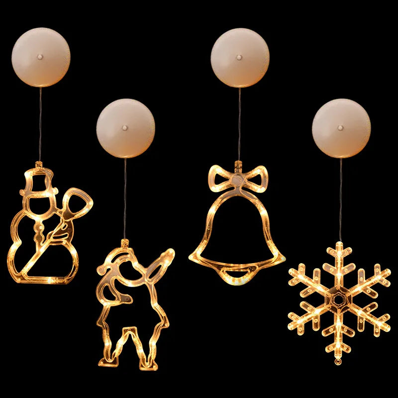 Christmas LED Light Snowflake Santa Deer Hanging Sucker Lamp Window Ornaments Decoration for Home Navidad 2023 New Year Decor