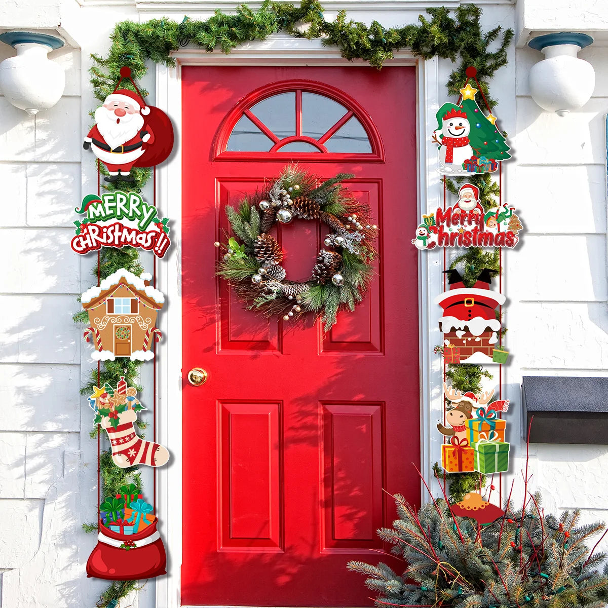 Christmas Door Hanging Banner Cute Christmas Porch Door Paper Banner Garland for Xmas Home Decorations New Year Party Supplies