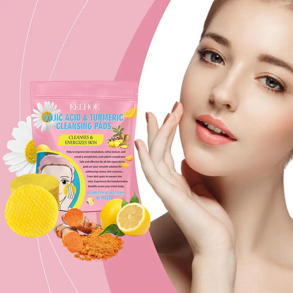 40pcs Turmeric Kojic Acid Cleansing Pads Exfoliating Pads Facial Sponges For Cleansing Exfoliating Daily Cleaning Skin Care Gift