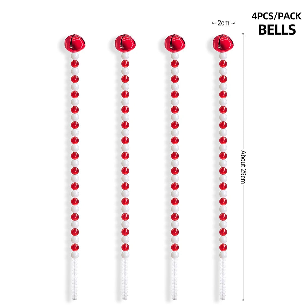 4pcs Candy Cane Christmas Decoration Bells Lollipop Pendants Tree Xmas Ornaments Home Decor Noel Gifts Navidad Party Supplies