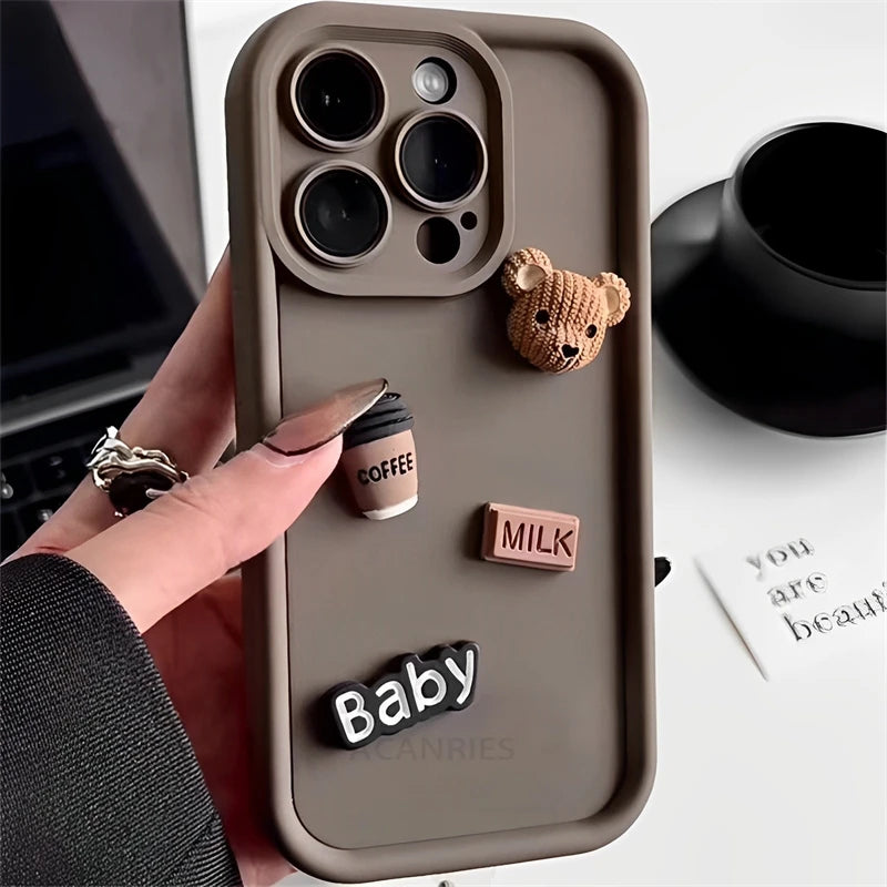 Cute Fun 3D Ball Coffee Silicone Phone Case For iPhone 11 13 12 14 15 Pro Max 13 15 Pro XS XR XS 7 8  Max Korean Cartoon Cover