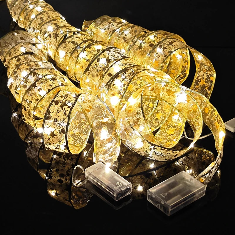 1/2/3/5/10m New Year Christmas Ribbon Fairy Light String Garland Lights Christmas Tree Ornament Ribbon Light Home Decoration