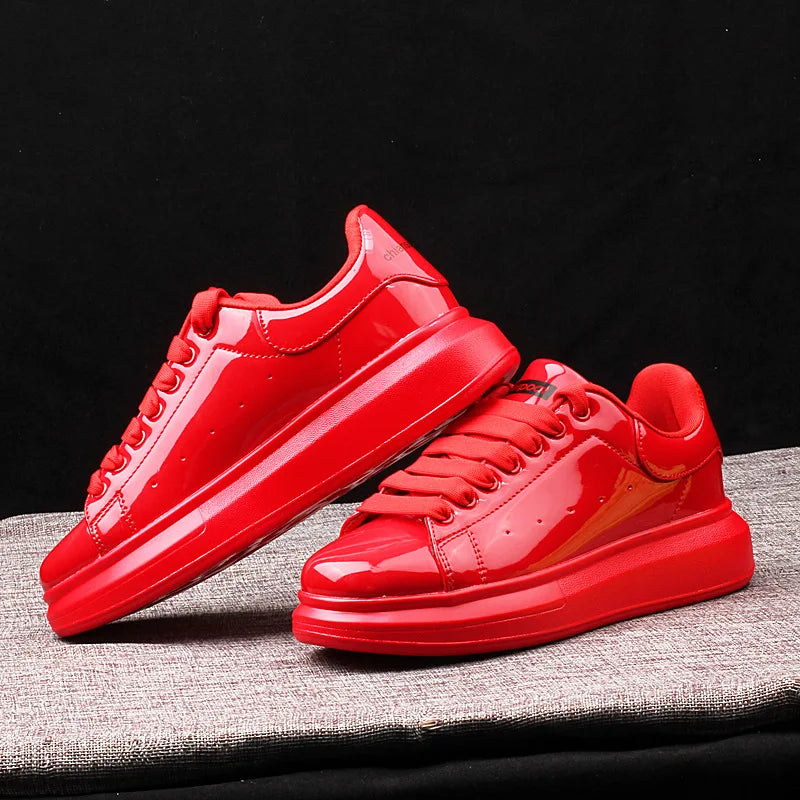 Sneaker Casual Men Women Designer Board Shoes Fashion Patent Leather Breathable Increased Internal Flat Platform White Shoes