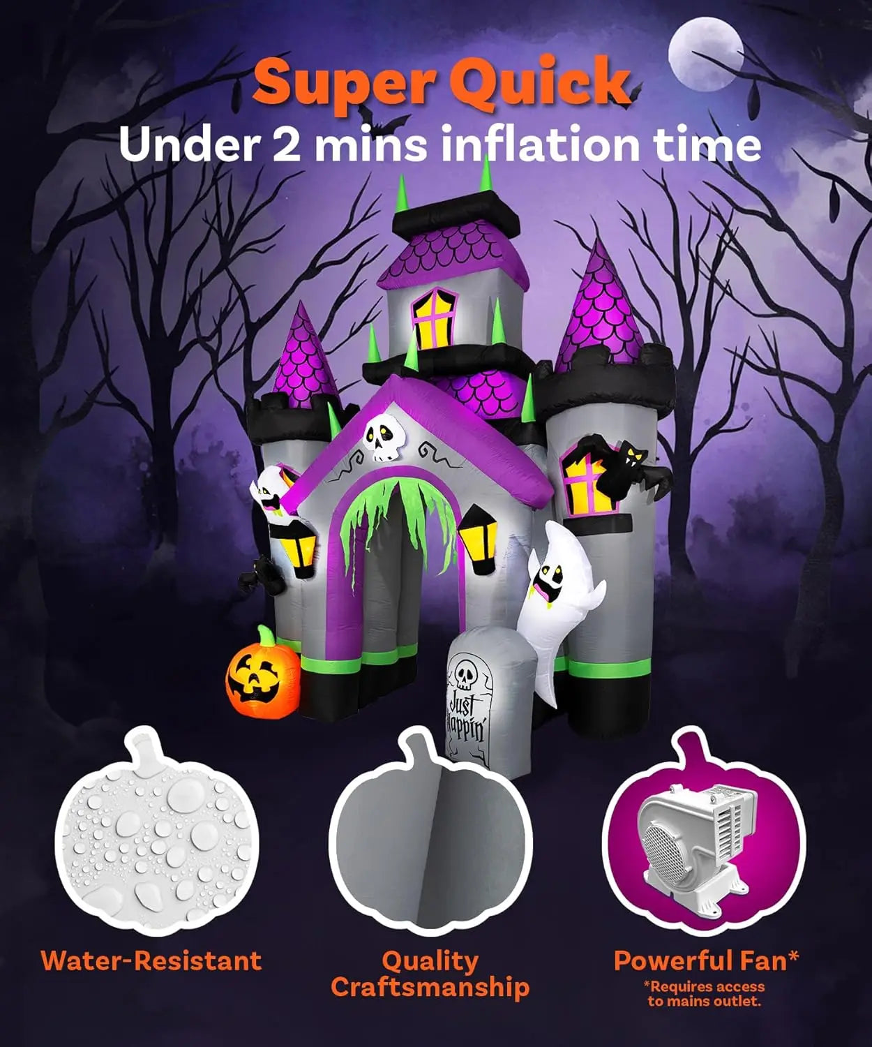 Halloween Inflatables 12ft Haunted House Archway. Large Inflatable Outdoor Halloween Decorations. Inflatable