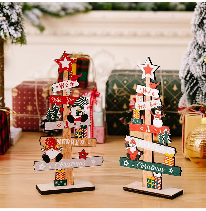 Wooden Christmas Tree Desktop Ornament Santa Claus Merry Christmas Sign Plaque Xmas Decoration for Home 2025 New Years Noel Gift