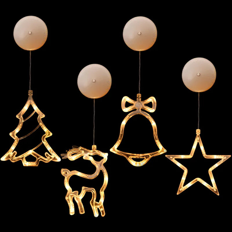 Christmas LED Light Snowflake Santa Deer Hanging Sucker Lamp Window Ornaments Decoration for Home Navidad 2023 New Year Decor