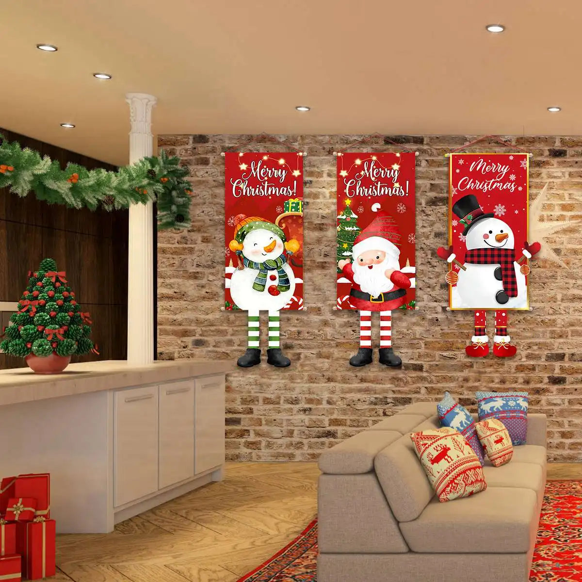 Christmas Hanging Flag Porch Door Banner Christmas Decorations For Home 2024 Ornaments Xmas Gifts Navidad  New Year Decor 2025