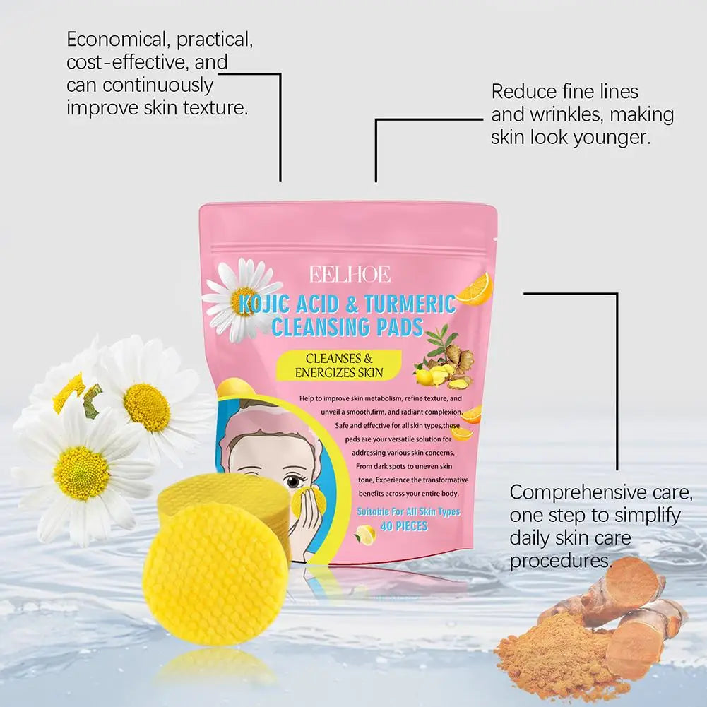 40pcs Turmeric Kojic Acid Cleansing Pads Exfoliating Pads Facial Sponges For Cleansing Exfoliating Daily Cleaning Skin Care Gift