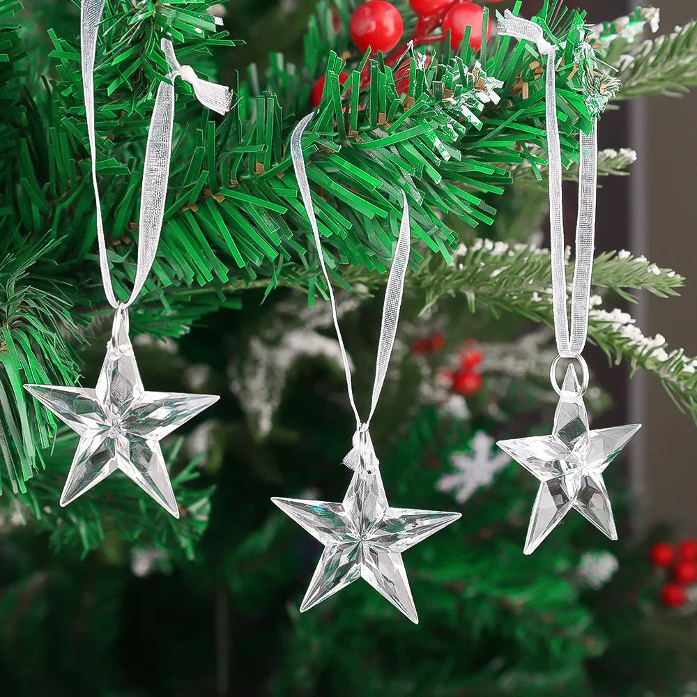 6/2pcs Crystal Clear Snowflake Christmas Tree Pendants Icicle Decorations For Holiday Winter Party Transparent Hanging Ornament