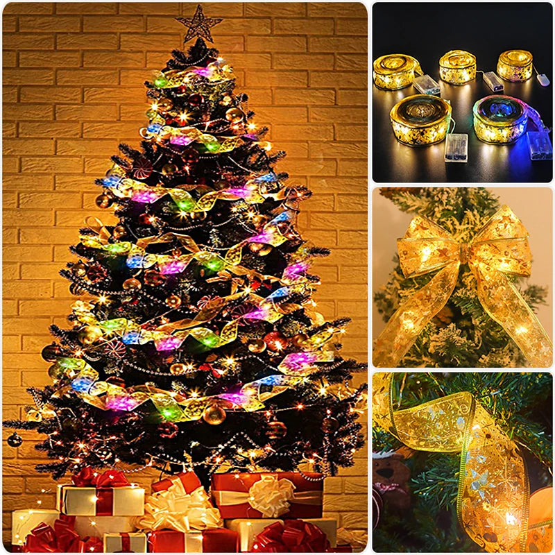 2024 LED Colouful Fairy Ribbon Lights Holiday Christmas Decoration Liquidation Ribbon for Christmas Tree Diy Christmas Tree