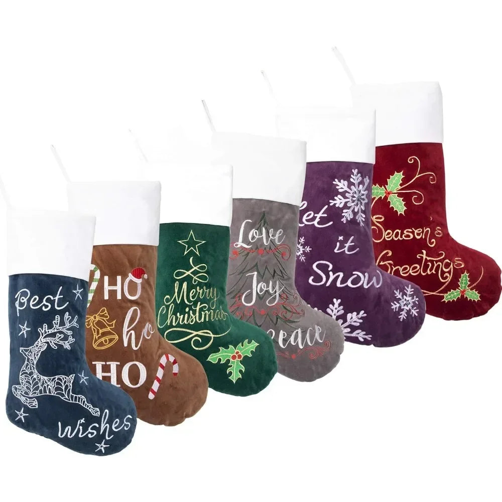 Christmas Stockings 6 Pack for Family 22Large Quilted Lining Embroidery Classic Luxury Velvet Large Hanging Ornament Decorations