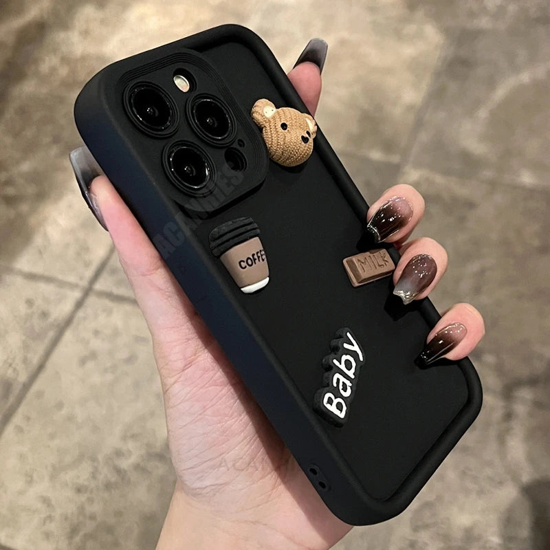 Cute Fun 3D Ball Coffee Silicone Phone Case For iPhone 11 13 12 14 15 Pro Max 13 15 Pro XS XR XS 7 8  Max Korean Cartoon Cover