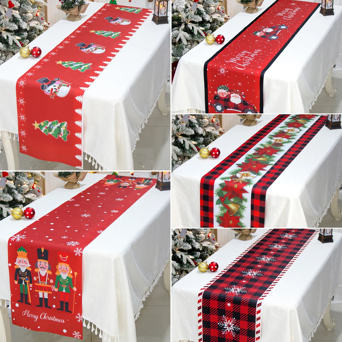 Christmas Table Runner Merry Christmas Decoration for Home Xmas Party Decor 2024 Navidad Notal Noel Ornament Happy New Year 2025