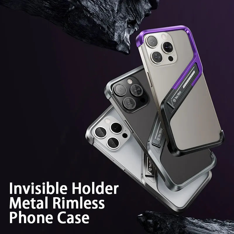 Metal Invisible Holder Phone Case For Iphone 14 15 16 Pro Max S Type Aluminum Rimless Phone Cover Heat Dissipation Stand Shell