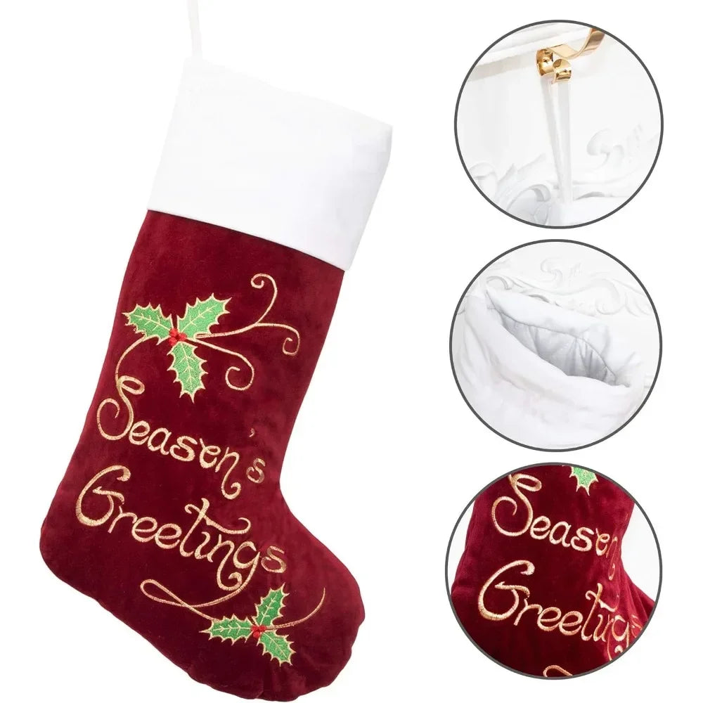Christmas Stockings 6 Pack for Family 22Large Quilted Lining Embroidery Classic Luxury Velvet Large Hanging Ornament Decorations