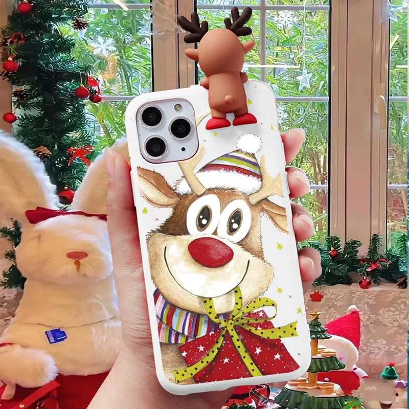 Christmas 3D Santa Claus Bear Reindeer Case For iPhone 12 13 11 14 15 Pro Max 12 13 Mini 7 8 Plus XS Max X XR SE Tpu Case Cover
