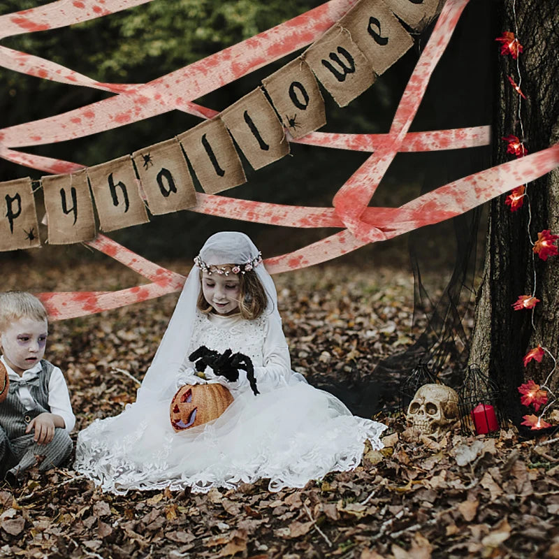 3m/5m Halloween Bloody Gauze Bandage Warning Isolation Belt Horror Props For Halloween Party Haunted House Home Scene Decoration