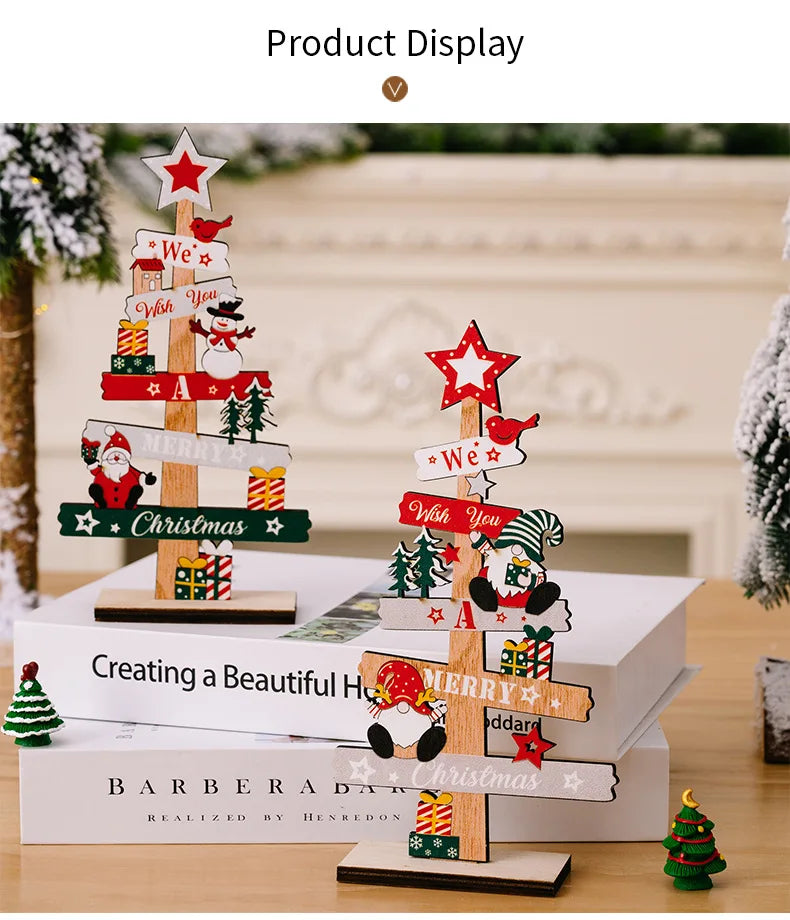 Wooden Christmas Tree Desktop Ornament Santa Claus Merry Christmas Sign Plaque Xmas Decoration for Home 2025 New Years Noel Gift