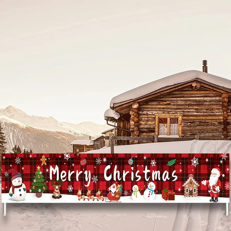 Christmas Outdoor Banner Flag Merry Christmas Decoration for Home 2024 Xmas Ornament Navidad Natal Noel Gift Happy New Year 2025