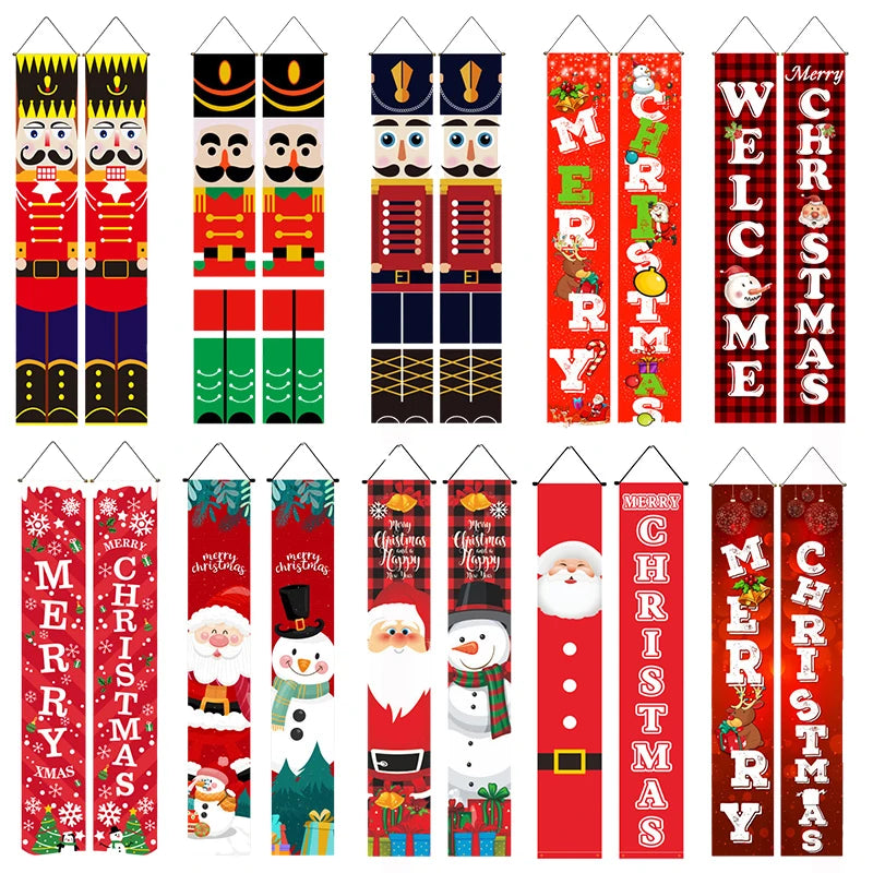 Christmas Couplets Santa Claus Snowman Door Curtain Decoration Christmas Flag Wall Decoration Background Hanging Flag Decor