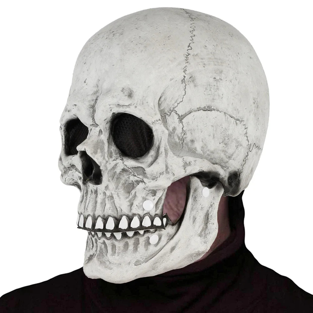 Creepy Halloween Full Head Skull Mask with Movable Jaw Adult Entire Head Realistic Latex Helmet Scary Skeleton