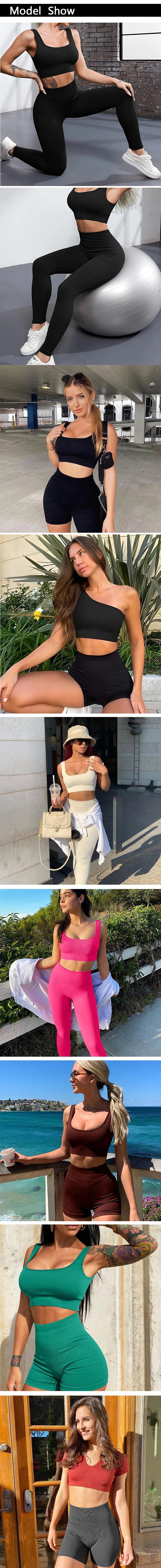 4 Piece Workout Sets For Women Ribbed Leggings Clothes Yoga Sets Active Wear Matching Work Out Sets Gym Pilates Outfits