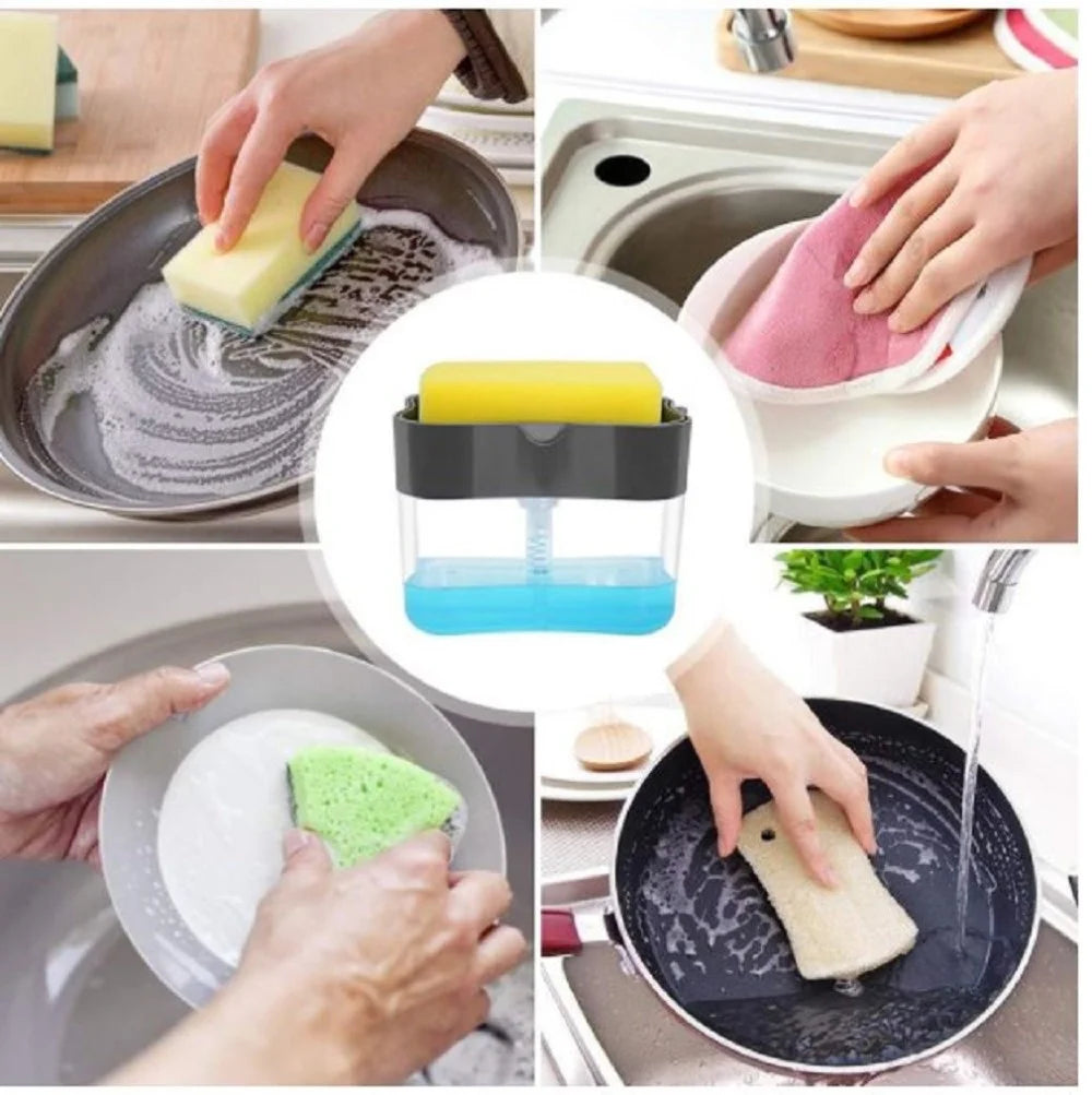 Dish Soap Dispenser for Kitchen,Liquid Soap Dispenser Kitchen Soap Dispenser with Sponge Holder,Sponge Caddy Soap Pump Dispenser