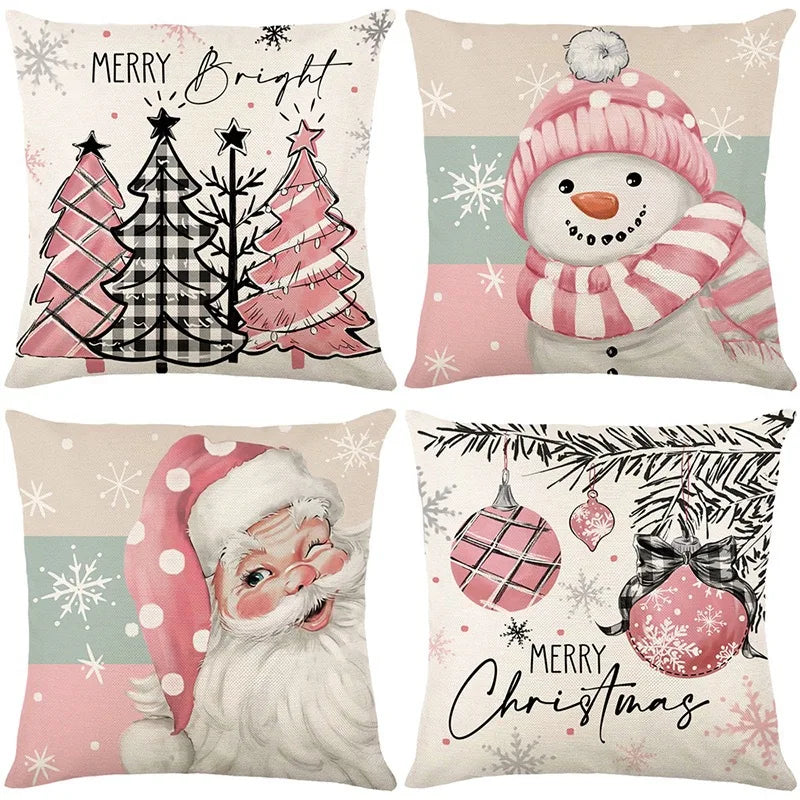 2024 Linen Christmas Cushion Cover Santa Claus Snowman Elk Merry Christmas Decor for Home Sofa Pillow Cover Xmas Ornaments Noel