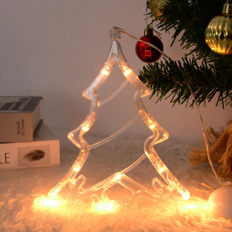 Christmas LED Light Snowflake Santa Deer Hanging Sucker Lamp Window Ornaments Decoration for Home Navidad 2023 New Year Decor