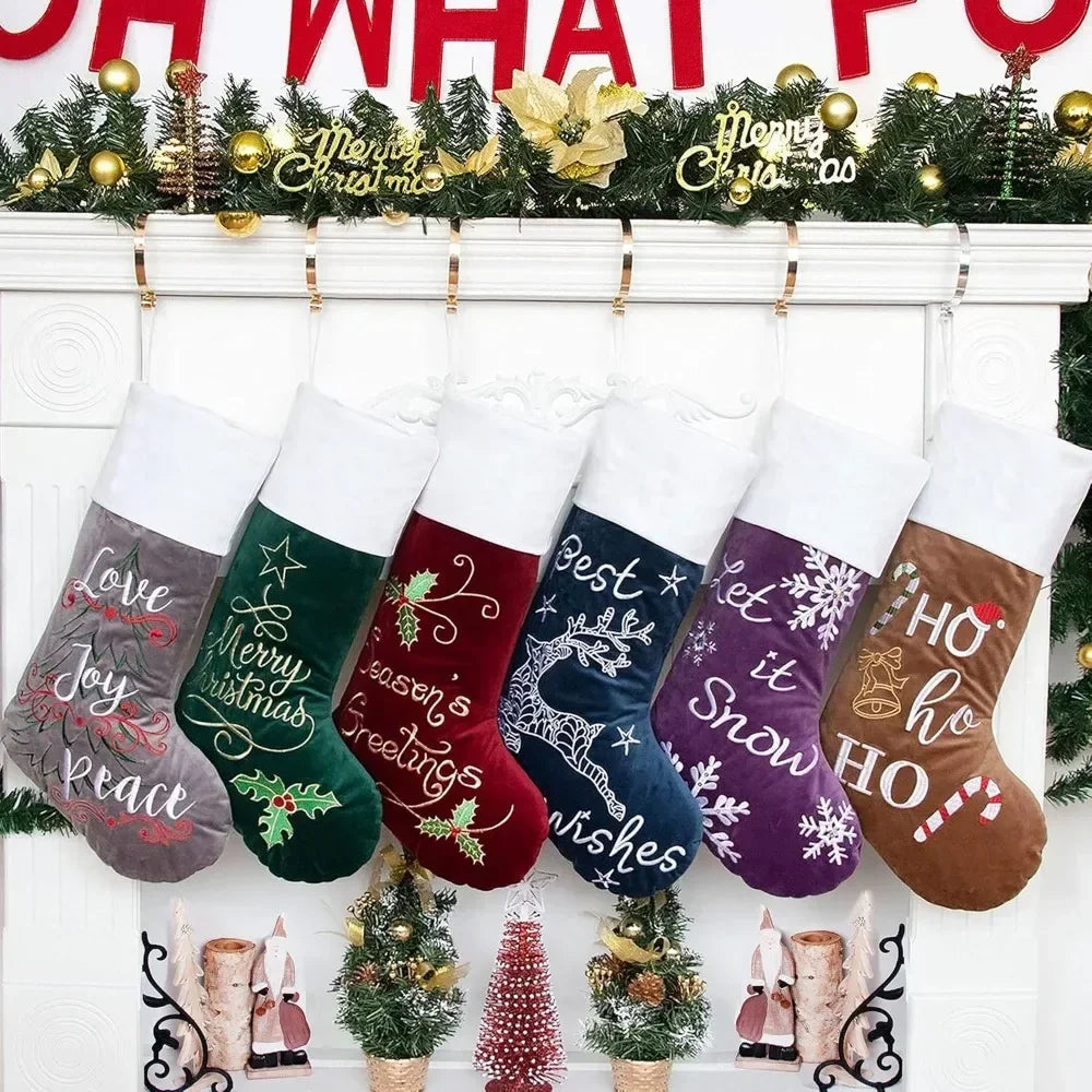 Christmas Stockings 6 Pack for Family 22Large Quilted Lining Embroidery Classic Luxury Velvet Large Hanging Ornament Decorations