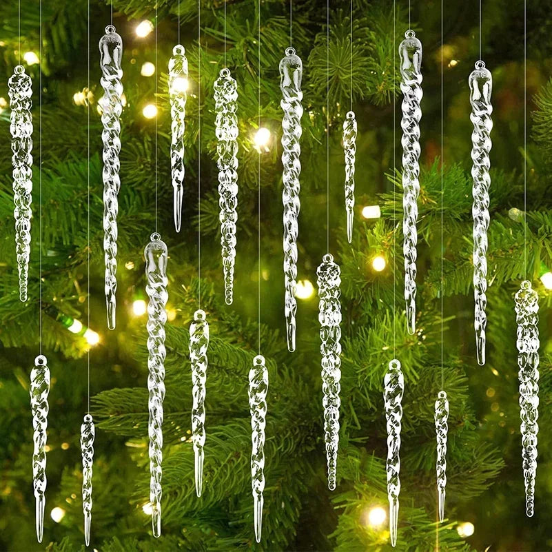 Acrylic Snowflake Drop Icicle Pendants Christmas Clear Crystal Ornaments Xmas Tree Hanging Pendants Home Party Decor New Year