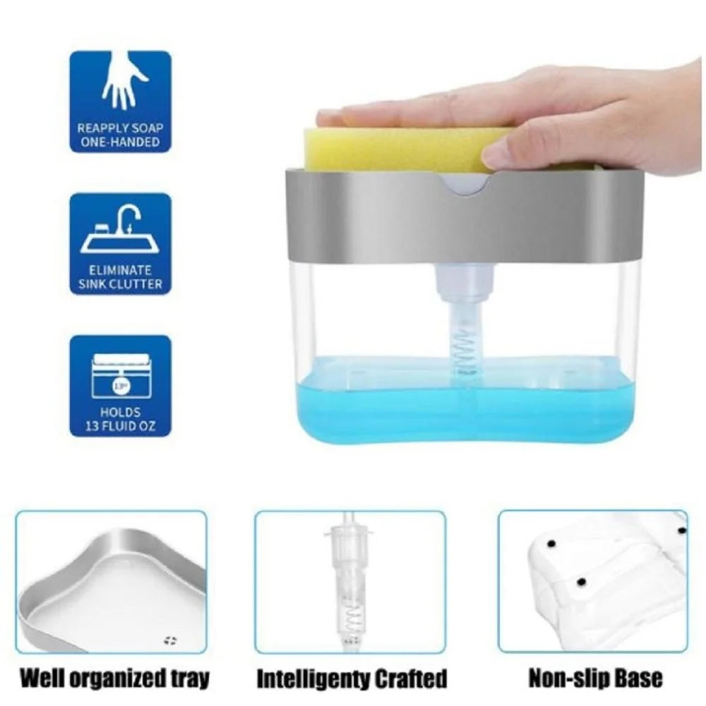 Dish Soap Dispenser for Kitchen,Liquid Soap Dispenser Kitchen Soap Dispenser with Sponge Holder,Sponge Caddy Soap Pump Dispenser