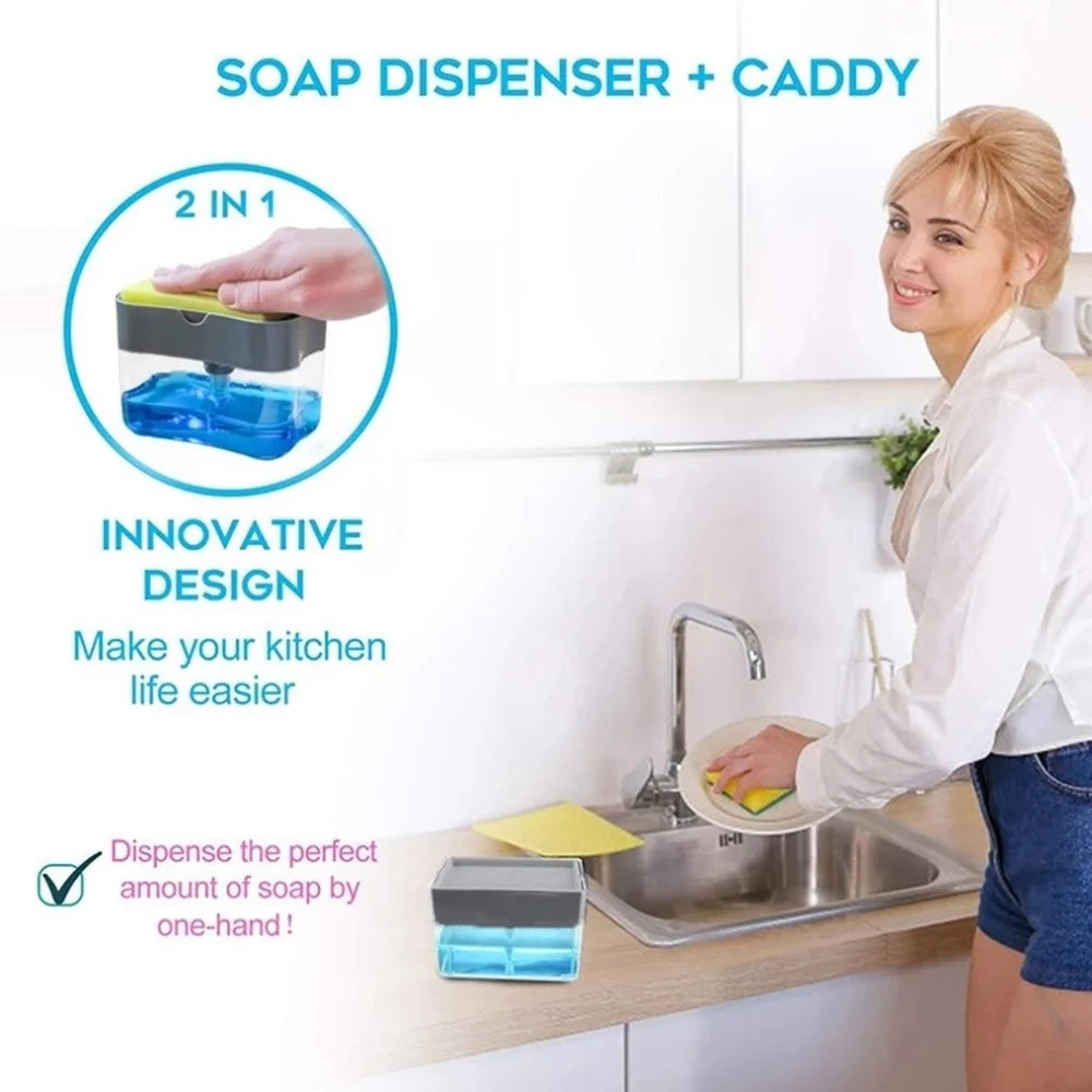 Dish Soap Dispenser for Kitchen,Liquid Soap Dispenser Kitchen Soap Dispenser with Sponge Holder,Sponge Caddy Soap Pump Dispenser