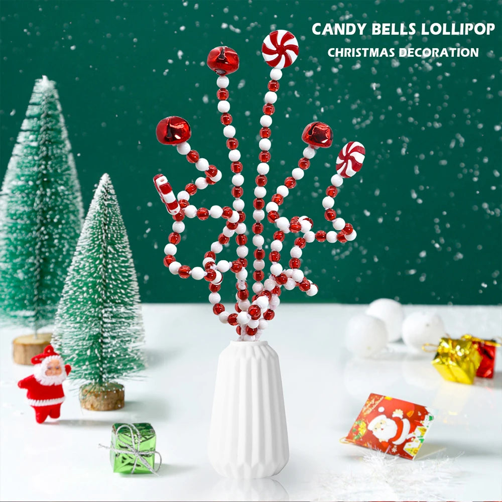 4pcs Candy Cane Christmas Decoration Bells Lollipop Pendants Tree Xmas Ornaments Home Decor Noel Gifts Navidad Party Supplies
